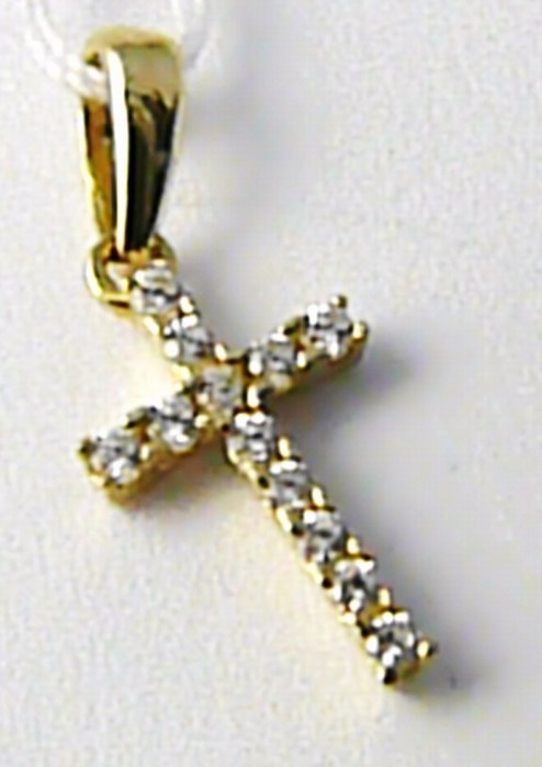Klenoty Budín Zlatý přívěsek - zlatý křížek posetý zirkony 585/0,38gr H620