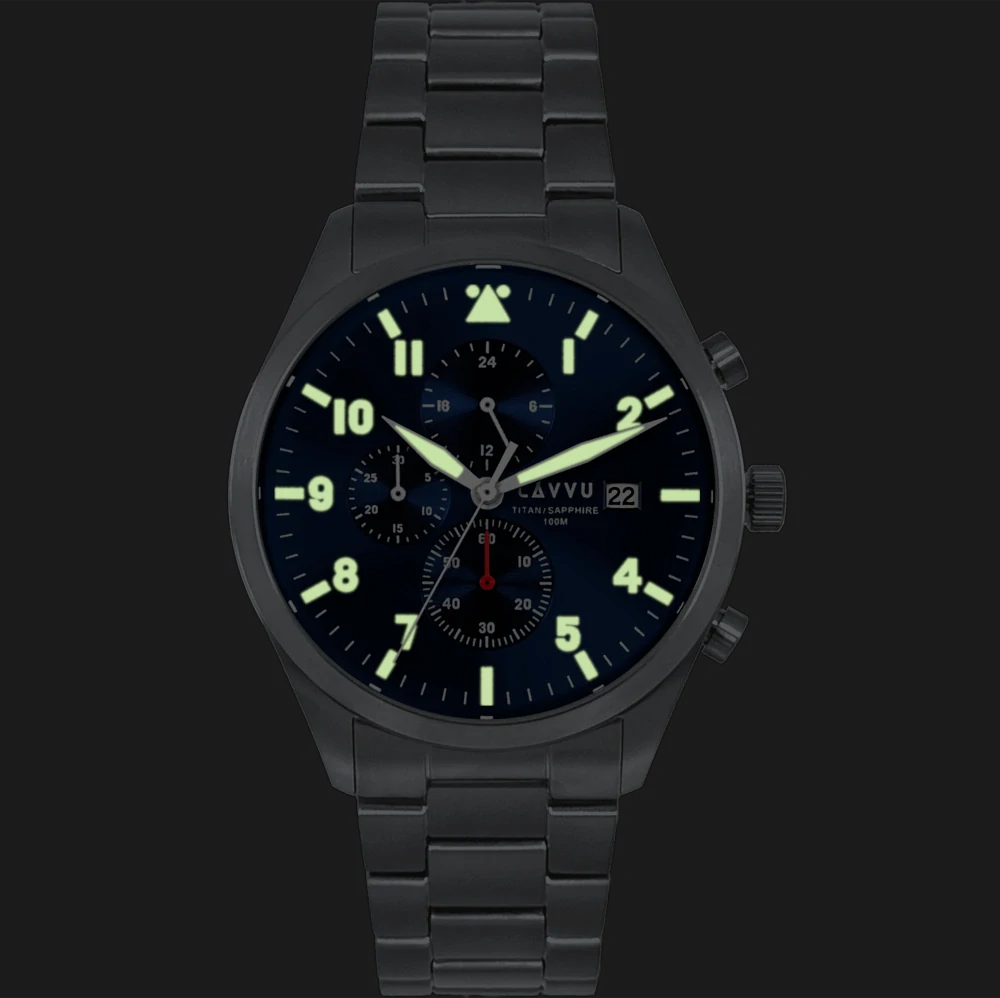 LAVVU Pánské titanové hodinky PILOT Chronograph Deep Blue 100M Sapphire LWM0290