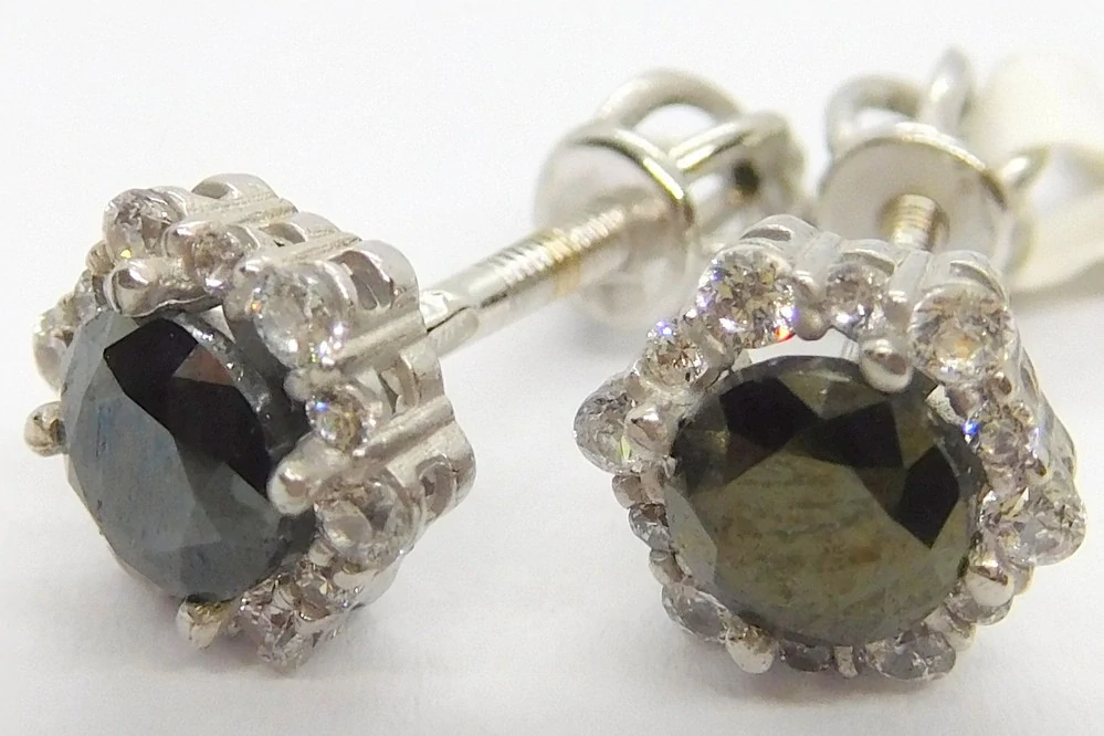 Klenoty Budín Dámské zlaté peckové náušnice z bílého zlata s černými zirkony 585/1,77gr 6630323