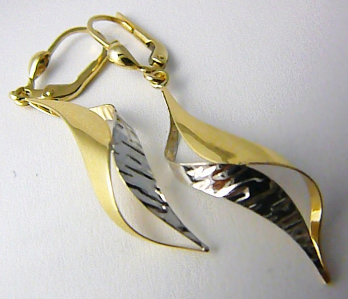 Klenoty Budín Dámské visací zlaté náušnice v kombinaci bílého a žlutého AU 585/2,25gr HK2076