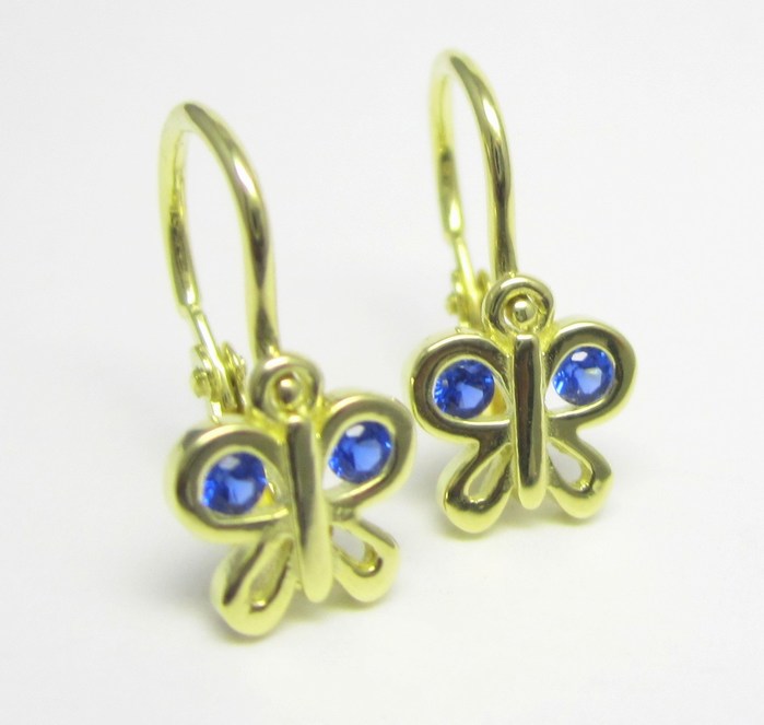 Klenoty Budín Dětské náušnice s modrým safírem - motýlek 585/1,09gr 236041232