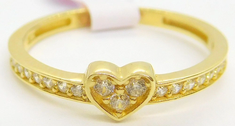 Klenoty Budín Dámský zlatý zásnubní srdíčkový prsten se zirkony pro zamilované 585/1,35gr vel. 52 HK1207