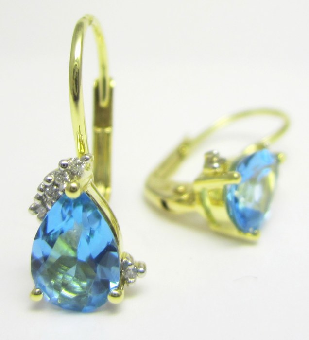 Luxusní zlaté diamantové náušnice s pravými modrými topazy 585/1,60g 3830062 