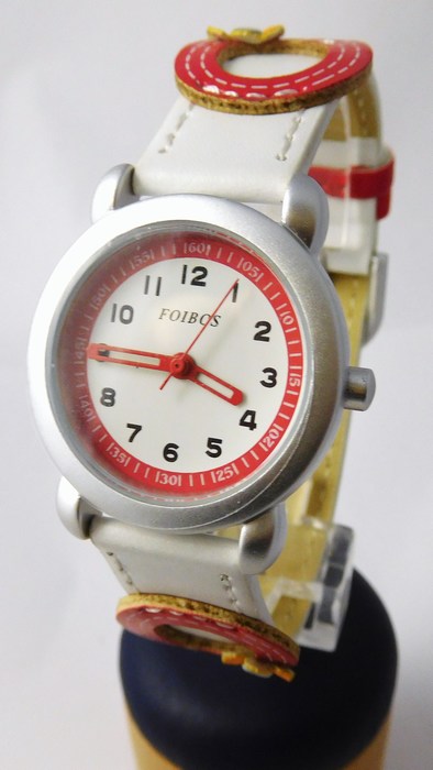 Foibos Dívčí dětské bílo červené hodinky Foibos 2773.2 s motivem kytiček 
