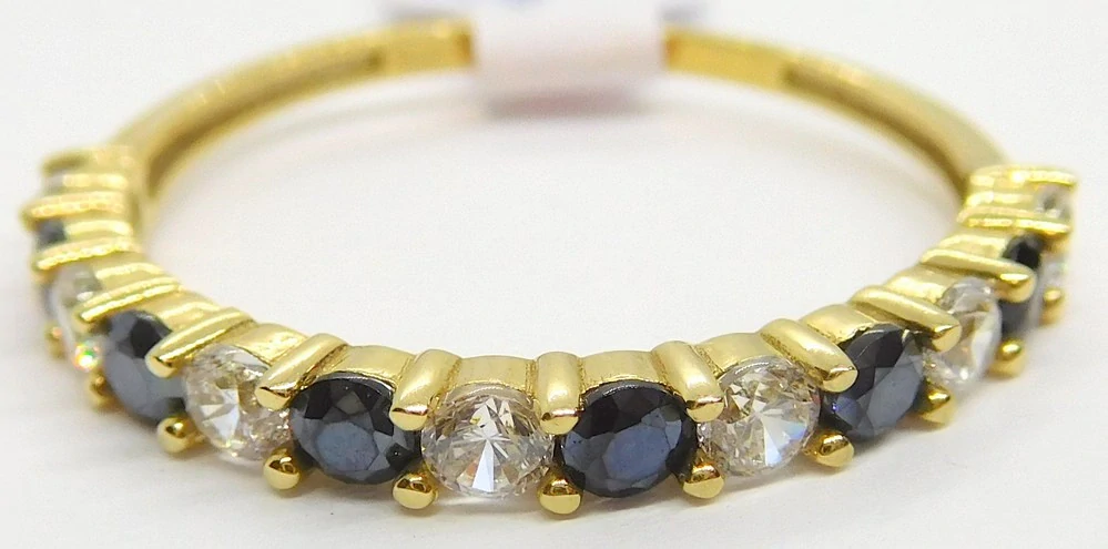 Klenoty Budín Mohutný dámský zlatý prsten se zirkony a modrými safíry 585/1,68gr vel. 60 HK1238