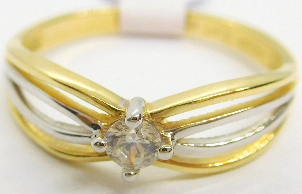 Klenoty Budín Dámský zásnubní zlatý prsten se zirkonem z bílého a žlutého AU 585/1,74gr vel. 52 HK1229