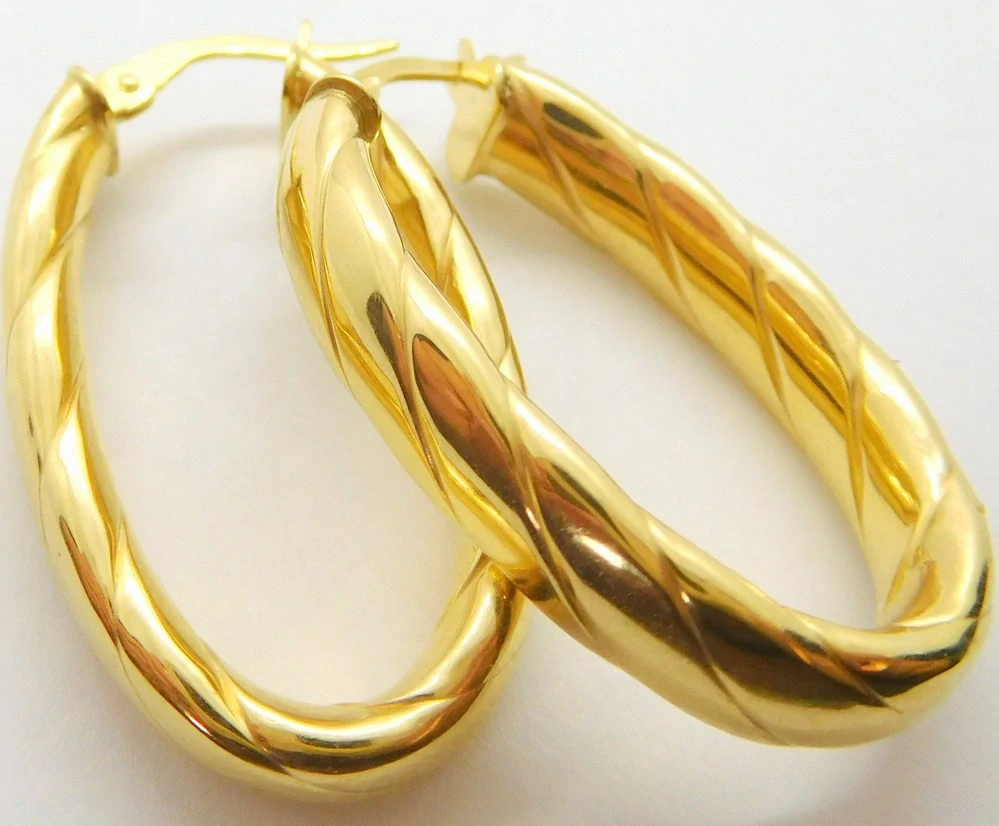 Klenoty Budín Dámské kruhové gravírované zlaté náušnice gravírované oválky 585/3,33gr HK2334