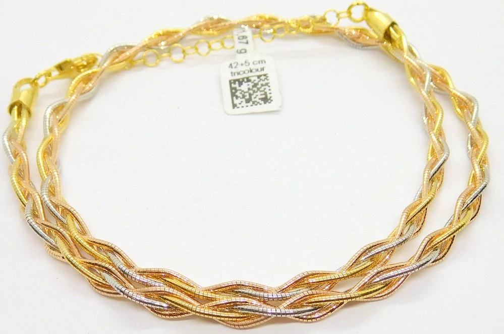 Klenoty Budín Dámský gravírovaný stříbrný náhrdelník tricolor ryz. 925/1000 42+5cm 11,67gr 031048100003