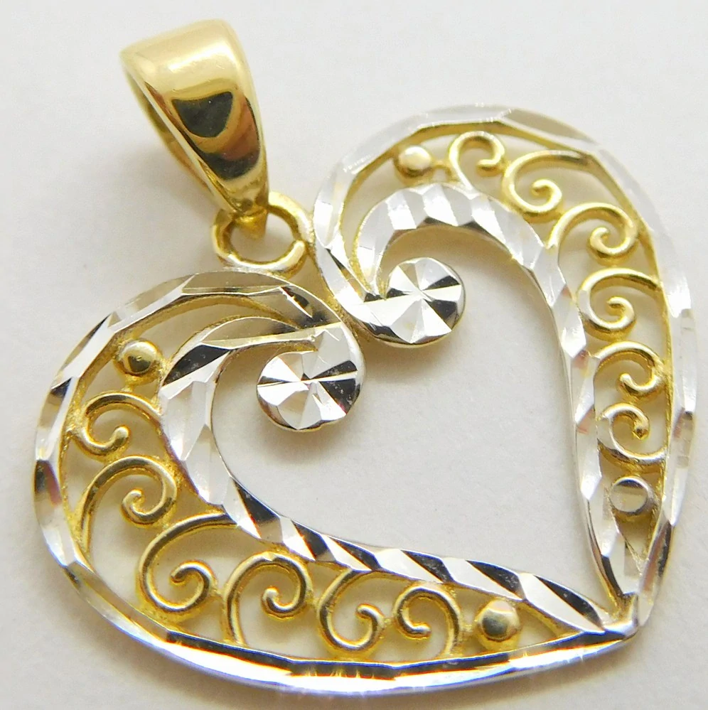 Klenoty Budín Dámský zlatý přívěsek z bílého a žlutého zlata s gravírováním srdce 585/0,77gr 02376