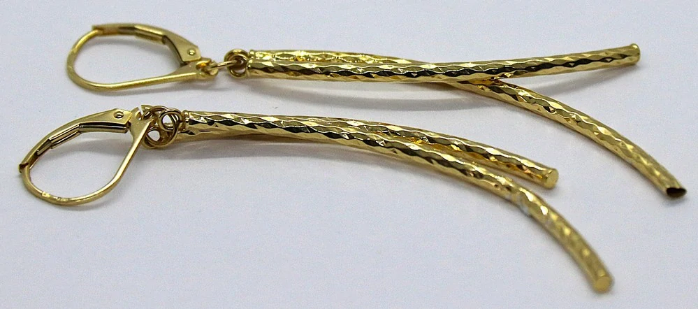 Klenoty Budín Dámské visací zlaté náušnice gravírované tyčky 585/2,17gr HK2370