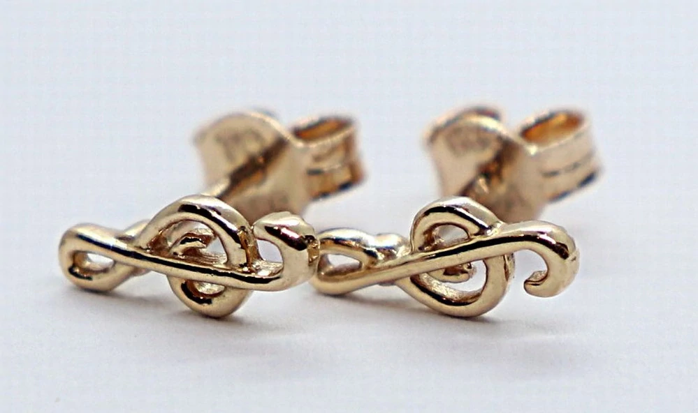 Klenoty Budín Dámské peckové zlaté náušnice z růžového zlata na puzetku houslový klíč 585/1,00gr HK2355