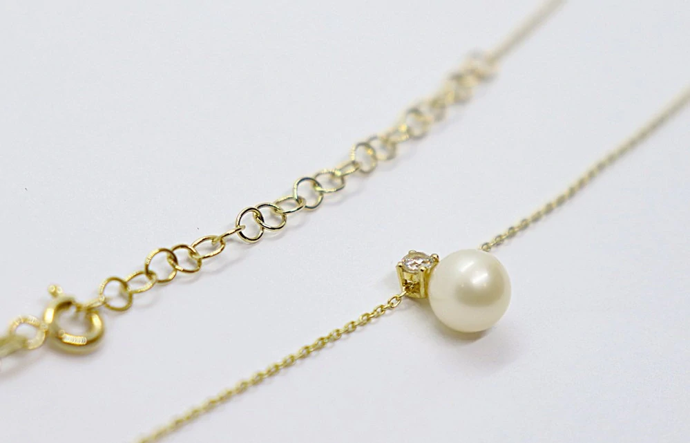 Klenoty Budín Dámský zlatý náhrdelník ze žlutého zlata se zirkonem a perlou 585/1,74gr 42+3cm H4065