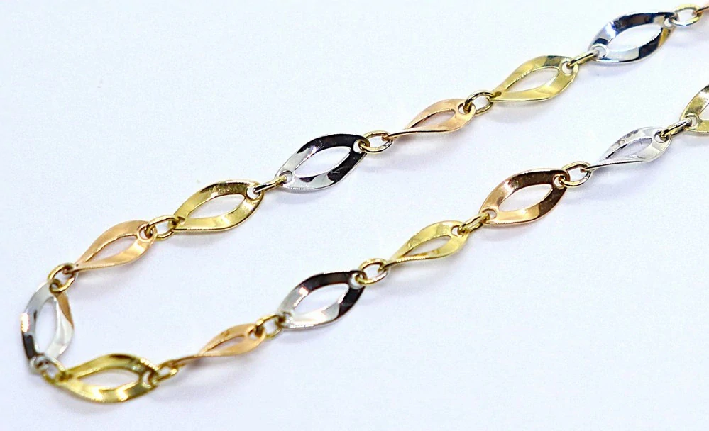 Klenoty Budín Dámský pevný zlatý náramek ze tří barev zlata 19,50cm 585/1,86gr HK7134