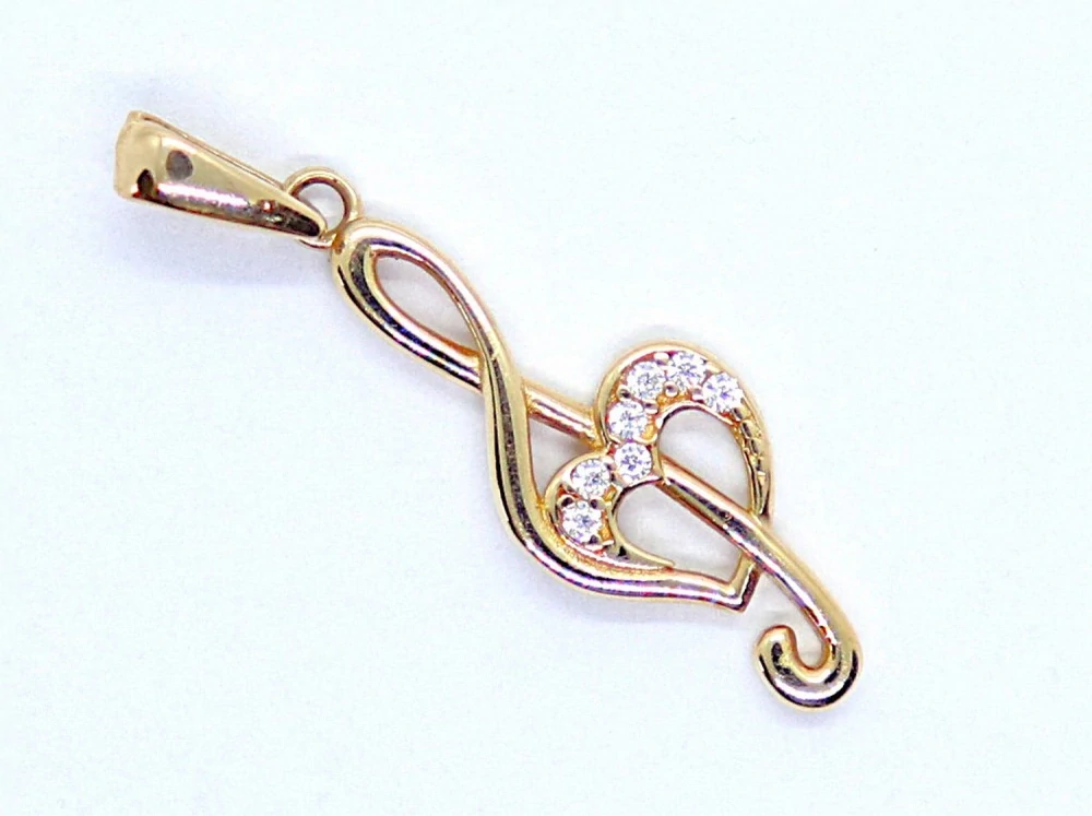 Klenoty Budín Dámský zlatý přívěsek z růžového zlata se zirkony houslový klíč 585/0,60gr HK3255