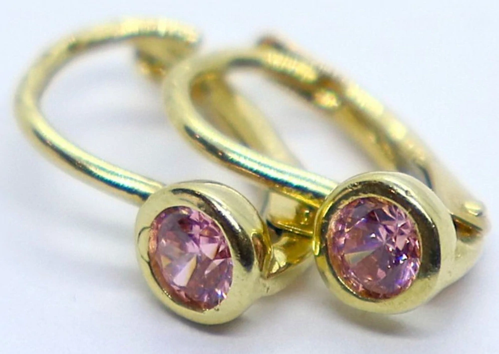 Klenoty Budín Dívčí klasické zlaté náušnice s růženíny na patent 585/1,35gr HK2383