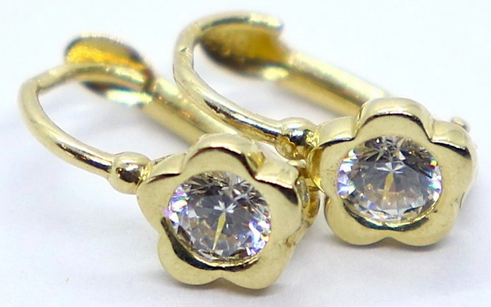 Klenoty Budín Dívčí klasické zlaté náušnice se zirkony na patent 585/1,23gr HK2386