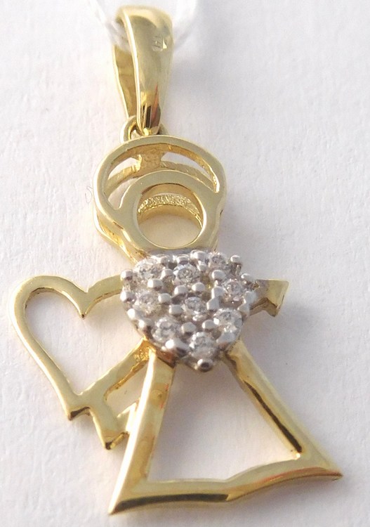 Klenoty Budín Zlatý přívěsek - zlatý andělíček se zirkony pro štěstí 585/0,93gr HK3194