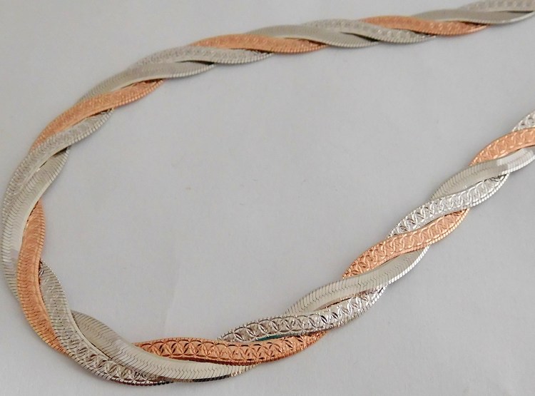 Klenoty Budín Stříbrný pletený náhrdelník (řetízek) - růžové zlacení 50cm 15,83gr 030498400027
