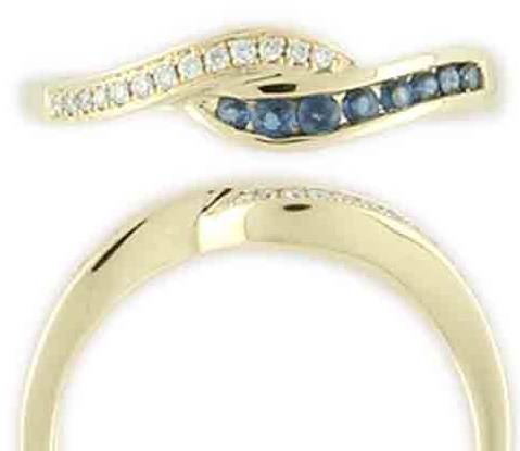 Zlatý prsten posetý brilianty - diamanty a modrými safíry vel. libovolná 3810475