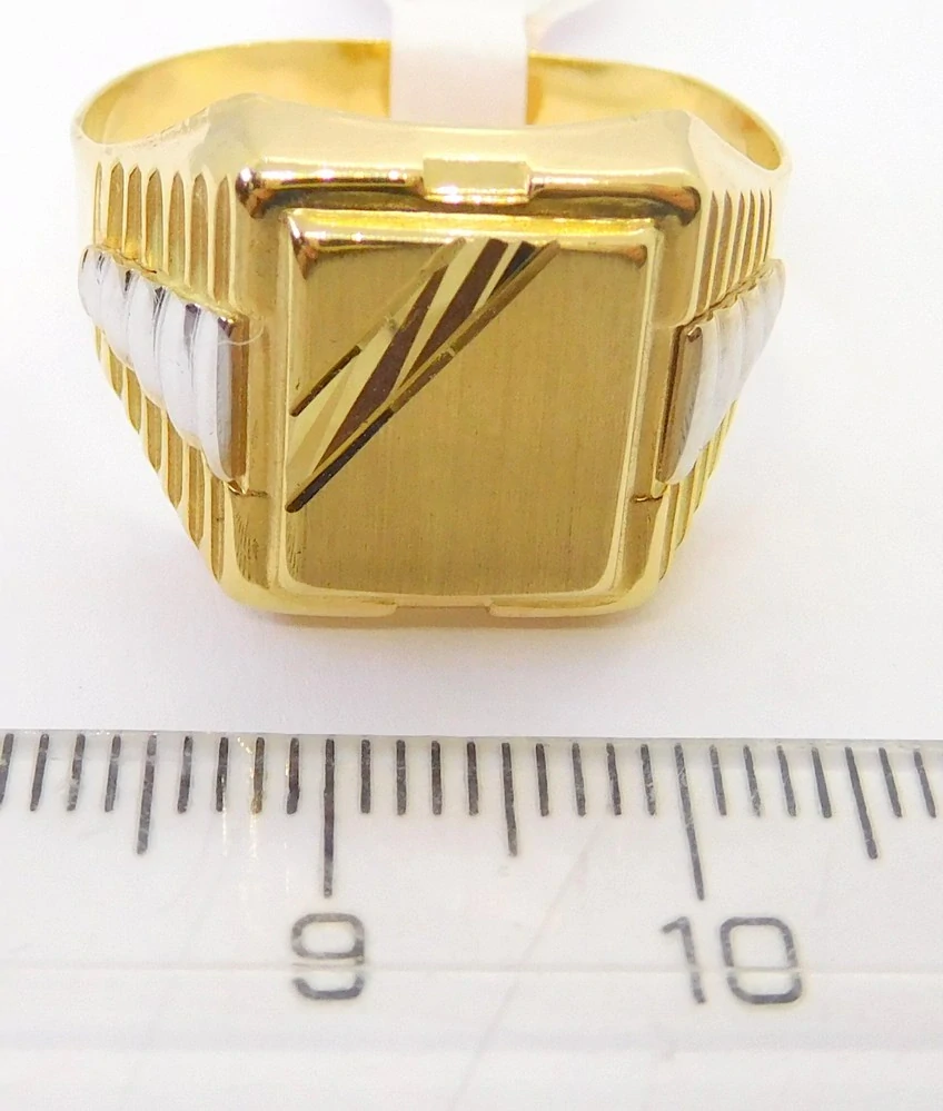 Klenoty Budín Pánský zlatý gravírovaný masivní prsten z bílého a žlutého zlata vel. 69 585/4,09gr HK1265