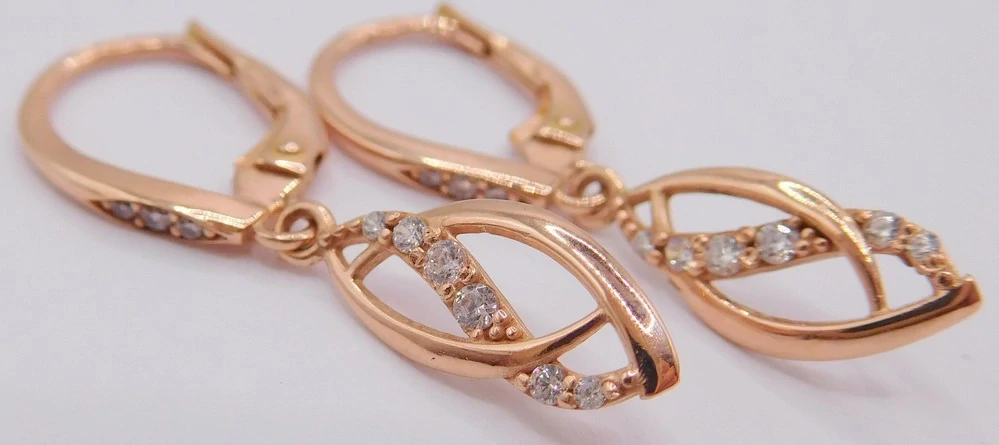 Klenoty Budín Dámské zlaté visací náušnice z růžového zlata se zirkony 585/1,82gr 6630408