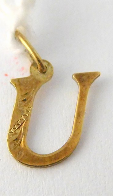 Klenoty Budín Zlatý přívěsek - zlaté gravírované písmenko "U" s jedním zirkonem 585/0,24g F998