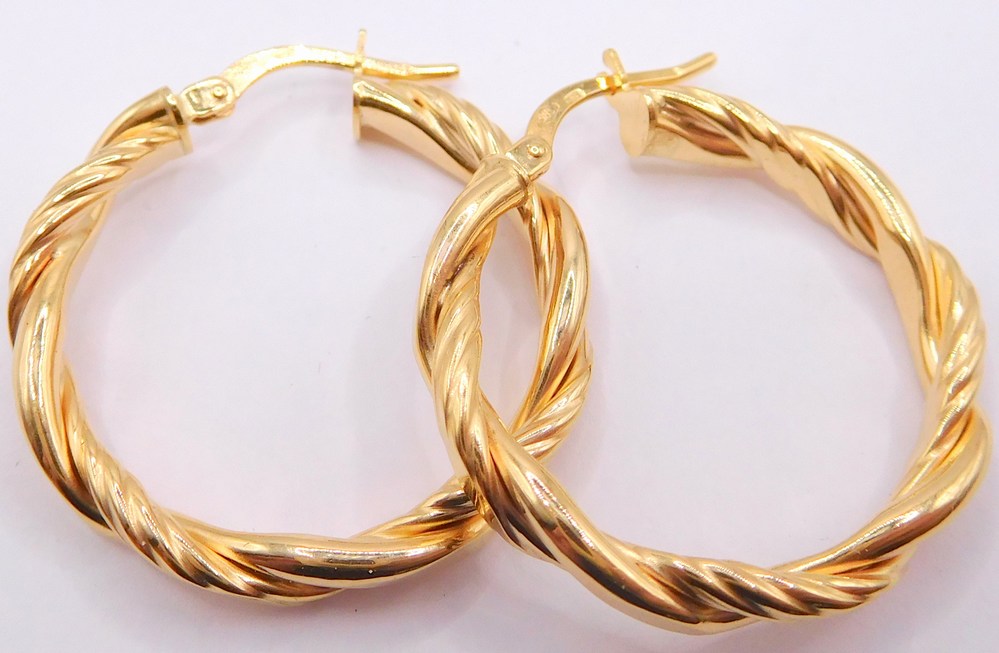 Klenoty Budín Dámské kruhové gravírované zlaté náušnice 585/2,56gr HK2420