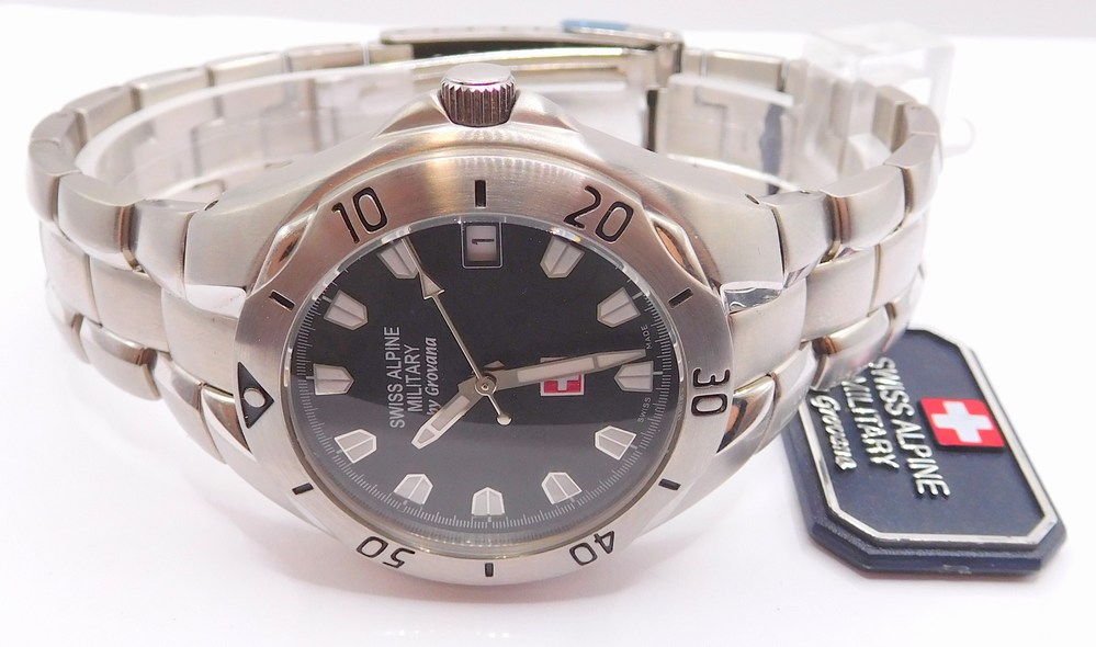 GROVANA Luxusní pánské švýcarské ocelové hodinky Swiss Alipne Millitary by Grovana 1501.1137