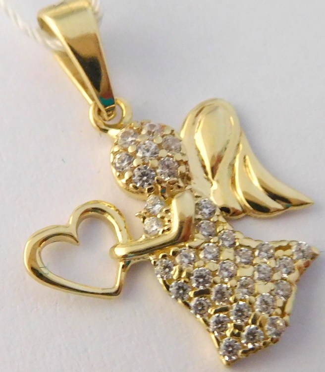 Klenoty Budín Zlatý gravírovaný andělíček posetý zirkony ze žlutého zlata 585/1,10gr HK3224