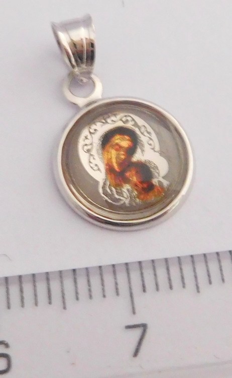 Klenoty Budín Zlatá madonka s Ježíškem přívěsek z bílého zlata s gravírováním 585/0,60gr H181