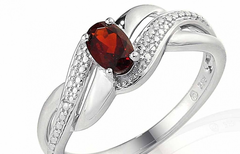 Prsten, bílé zlato, briliantový vzor, granát - 3861743