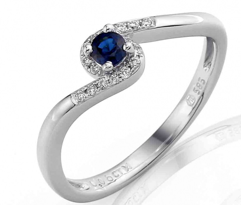 Klenoty Budín Prsten s diamantem, bílé zlato briliant, safír -  3861126