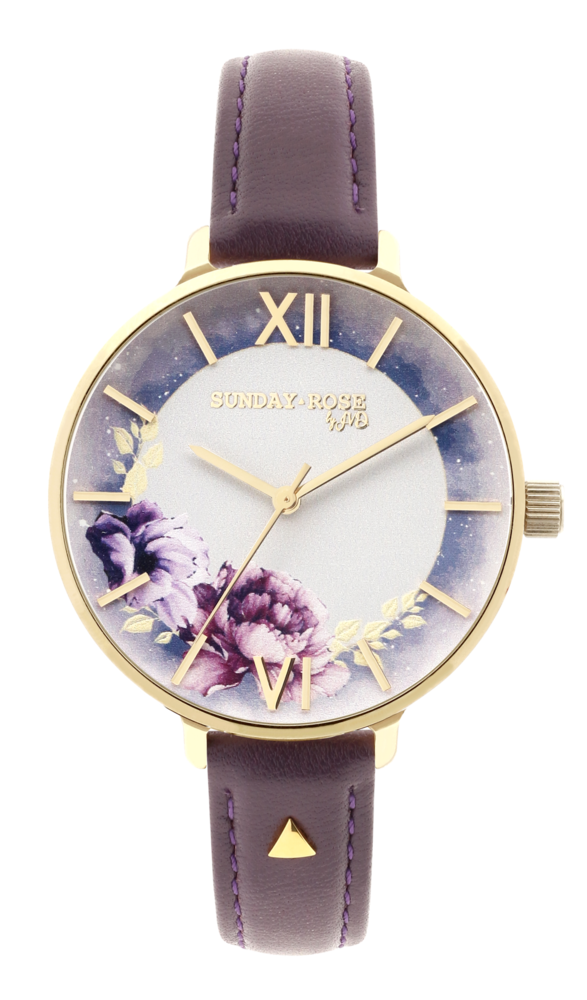 SUNDAY ROSE Dámské luxusní designové hodinky SUNDAY ROSE Enchanted Midnight Sky Leather SUN-E06