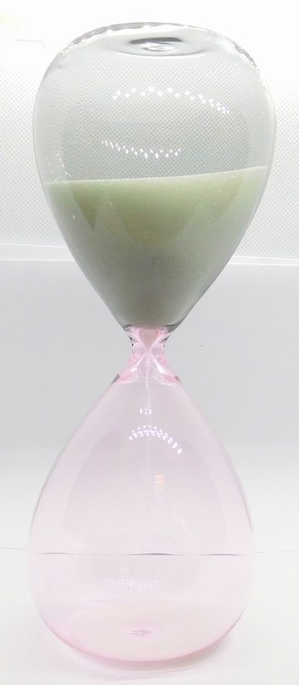 KLENOTY BUDÍN Designové skleněné šedo-růžové přesýpací hodiny 15min. BPH101