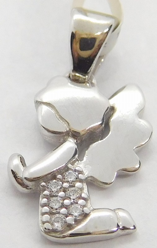 Klenoty Budín Gravírovaný zlatý andělíček z bílého zlata se zirkony 585/1,12gr 1470949