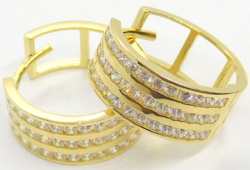 Klenoty Budín Dámské zlaté kruhy se zirkony (celozlaté 3řady) 585/2,91gr HK2023