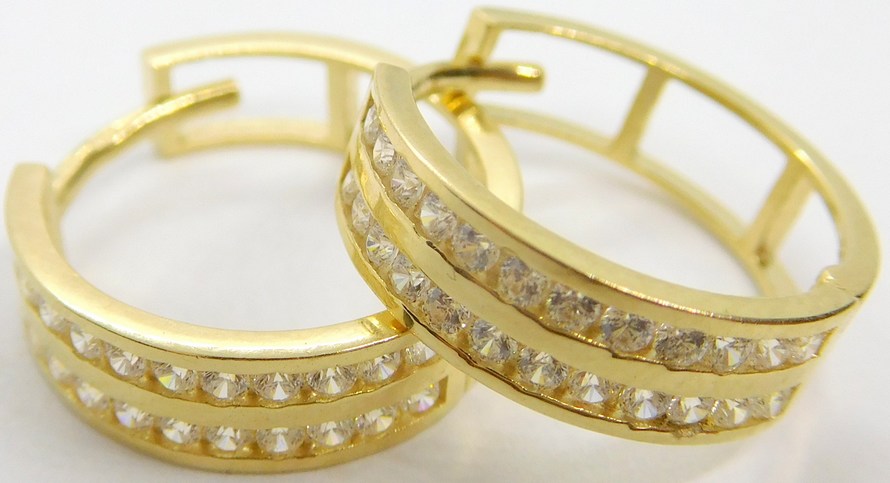 Klenoty Budín Dámské zlaté náušnice - kruhy poseté zirkony dvě řady 585/1,74gr HK2408
