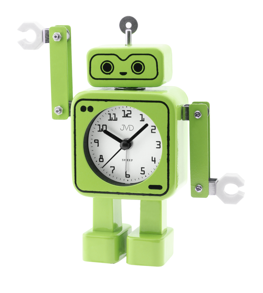 JVD Tichý hravý zelený netikající dětský budík JVD ROBOT SRP2305.1