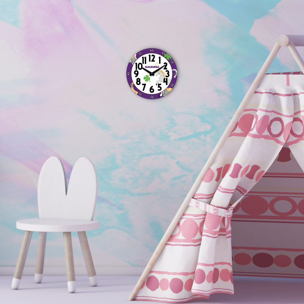 CLOCKODILE Dětské hodiny fialové s koněm ⌀25cm CCT0030