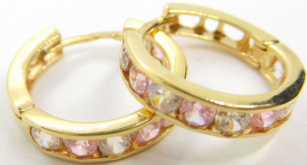 Klenoty Budín Dámské zlaté kruhové náušnice se zirkony a růženíny 585/1,67gr HK2129