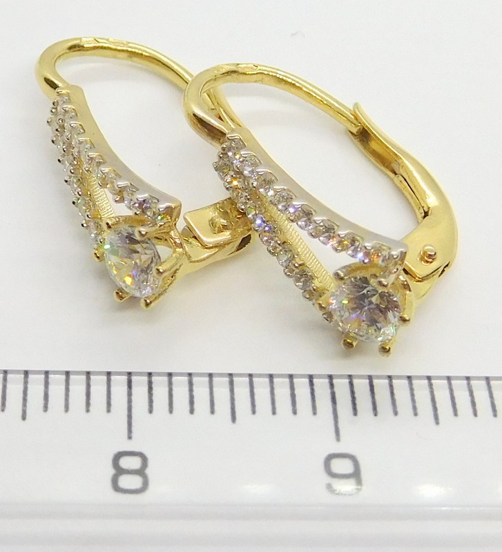 Klenoty Budín Mohutné luxusní zlaté náušnice se zirkony 34 ks 585/2,18gr HK2081