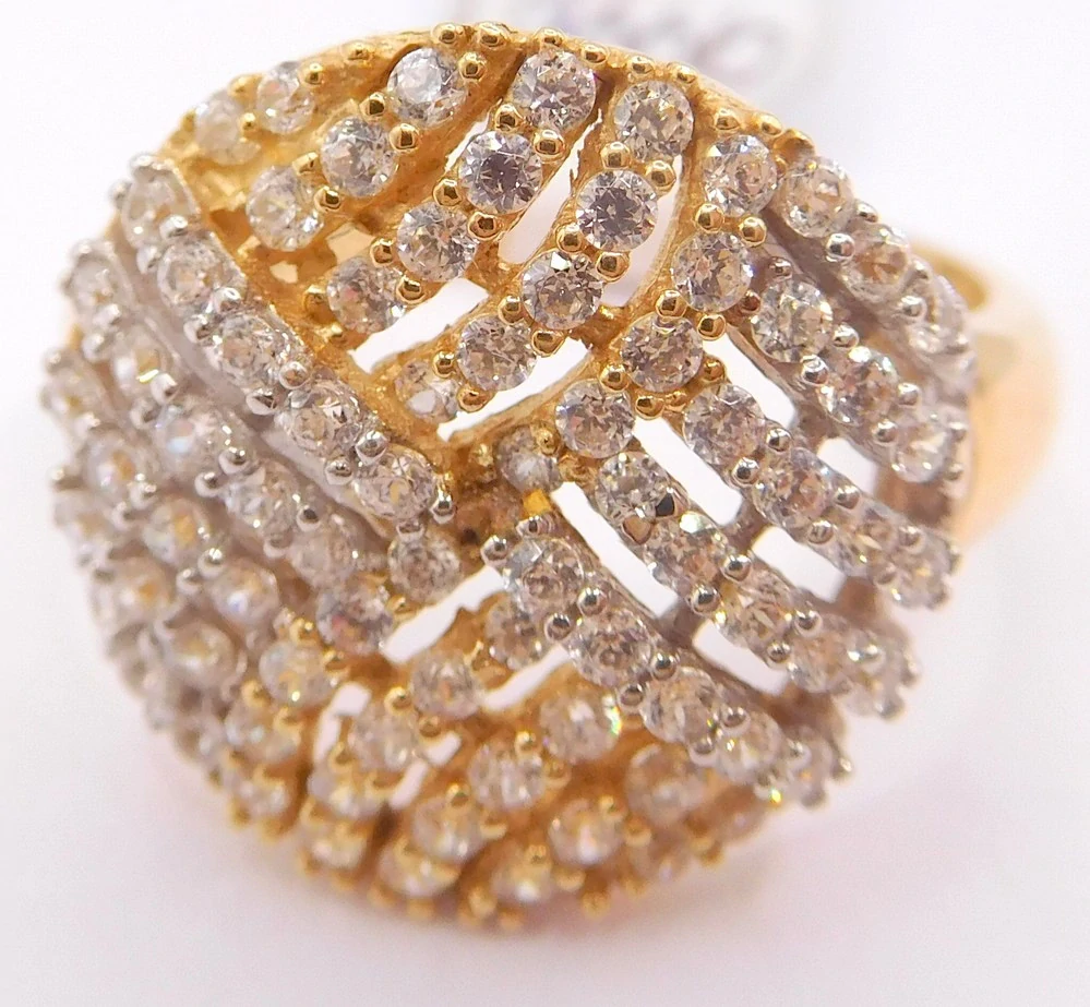 Klenoty Budín Luxusní obrovský zlatý dámský prsten posetý zirkony 80 ks 585/4,04gr vel.54 H237  