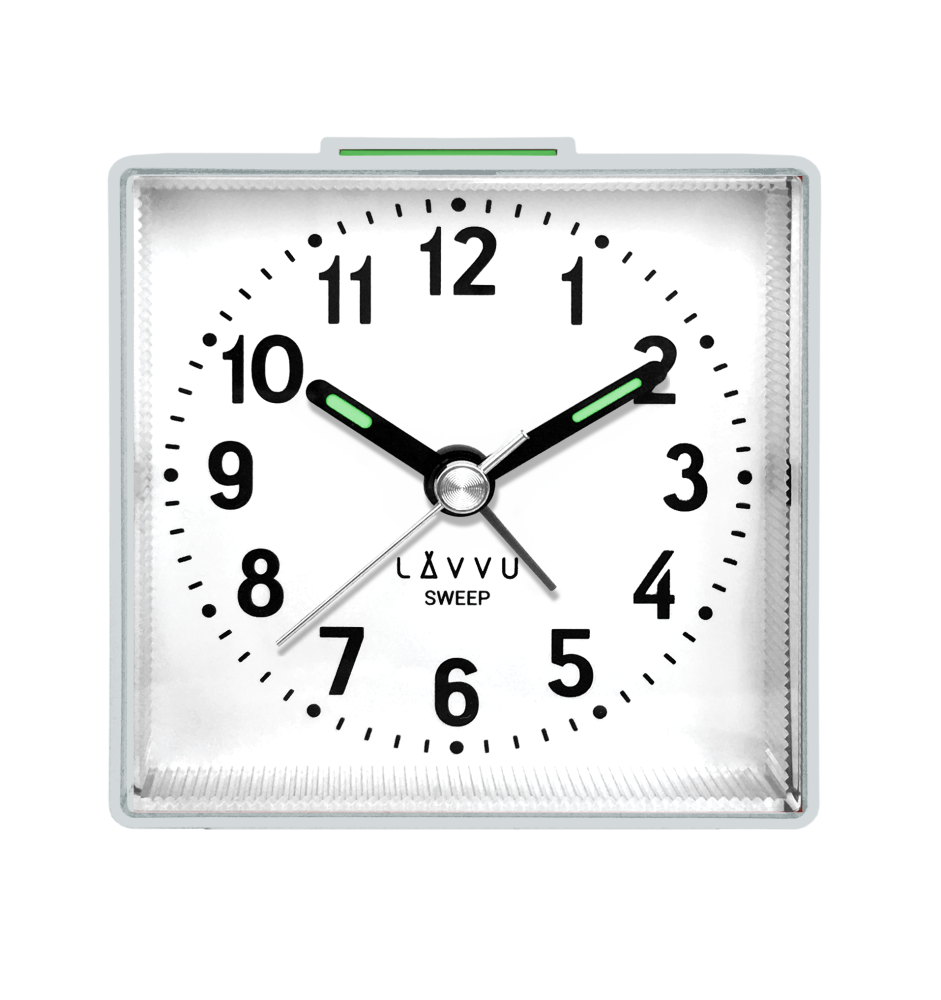 LAVVU Bateriový stříbřitě-modrý budík SWEEP s plynulým chodem - 3 ROKY ZÁRUKA!  LAS3017