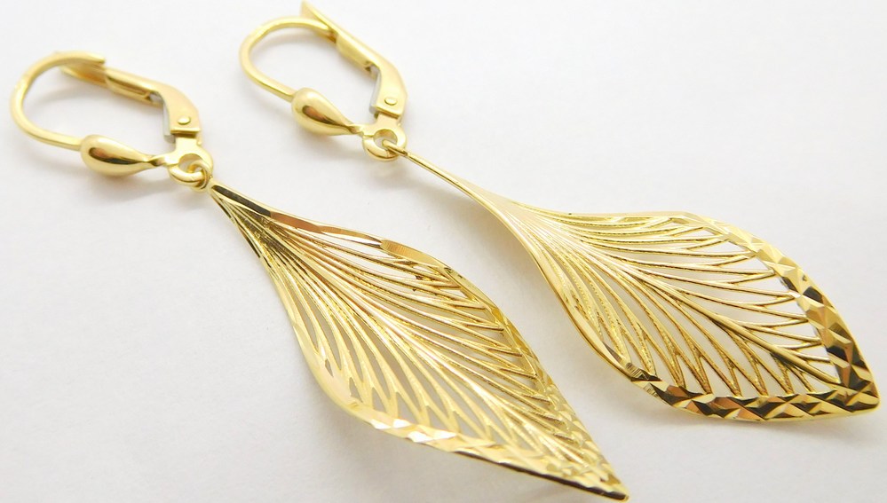 Klenoty Budín Dámské visací gravírované zlaté náušnice 585/2,96gr HK2203