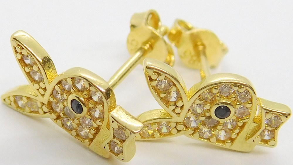 Klenoty Budín Dámské zlaté náušnice se zirkony zajíčci playboy 585/1,33gr GLEYV-01785