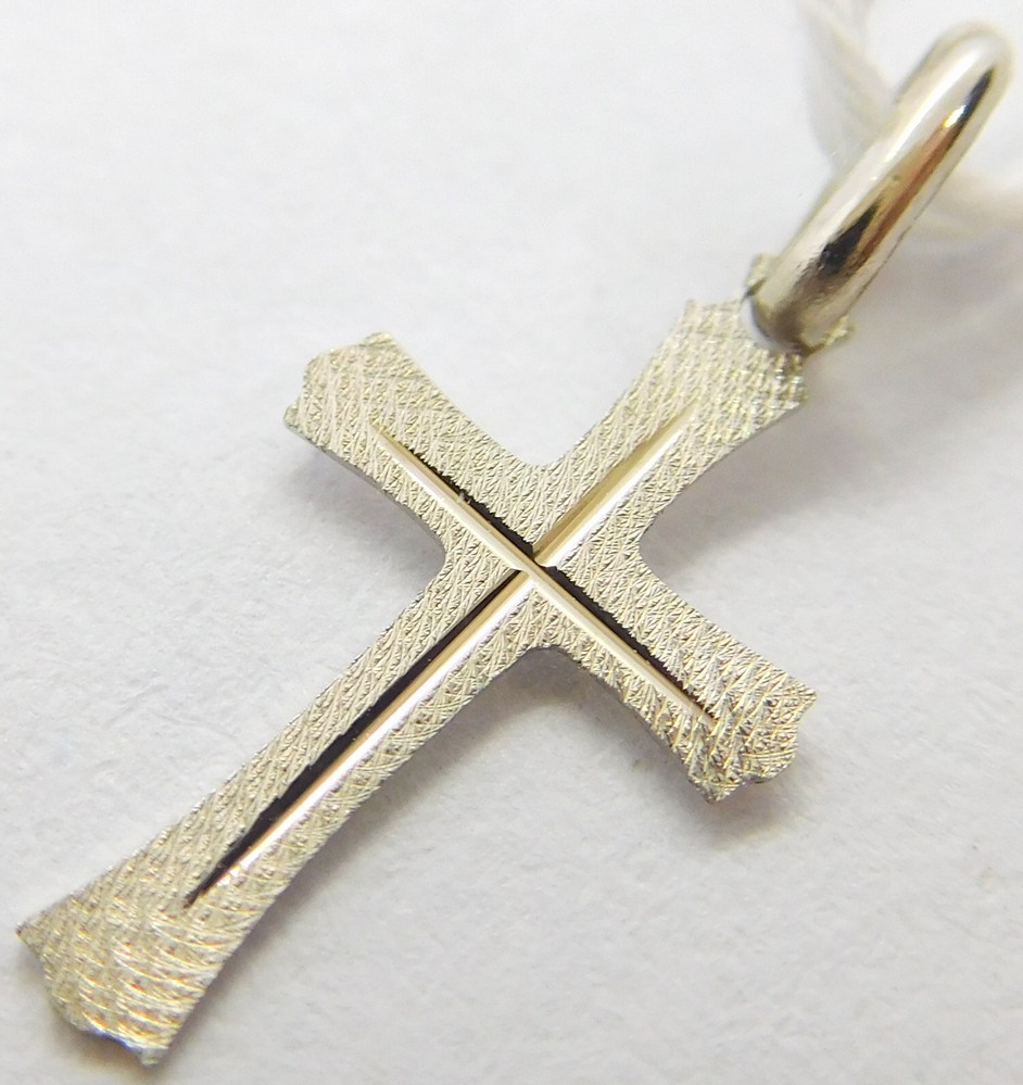 Klenoty Budín Dámský zlatý přívěsek křížek s gravírováním z bílého zlata 585/0,18gr GUPWN-01028