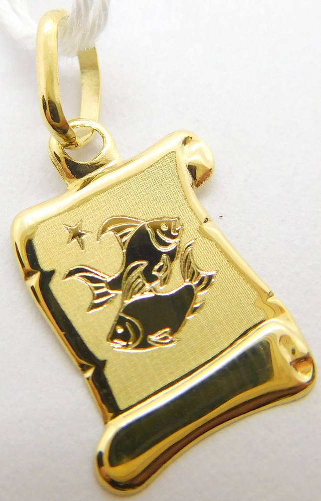 Klenoty Budín Zlatý přívěsek na pergamenu s gravírováním - znamení RYBY 585/0,34gr GUPYN-43011