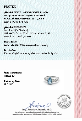 Diamantový prsten s brazilským akvamarínem (0,145ct) 585/3,03 gr J-22535-13 POŠTOVNÉ ZDARMA!
