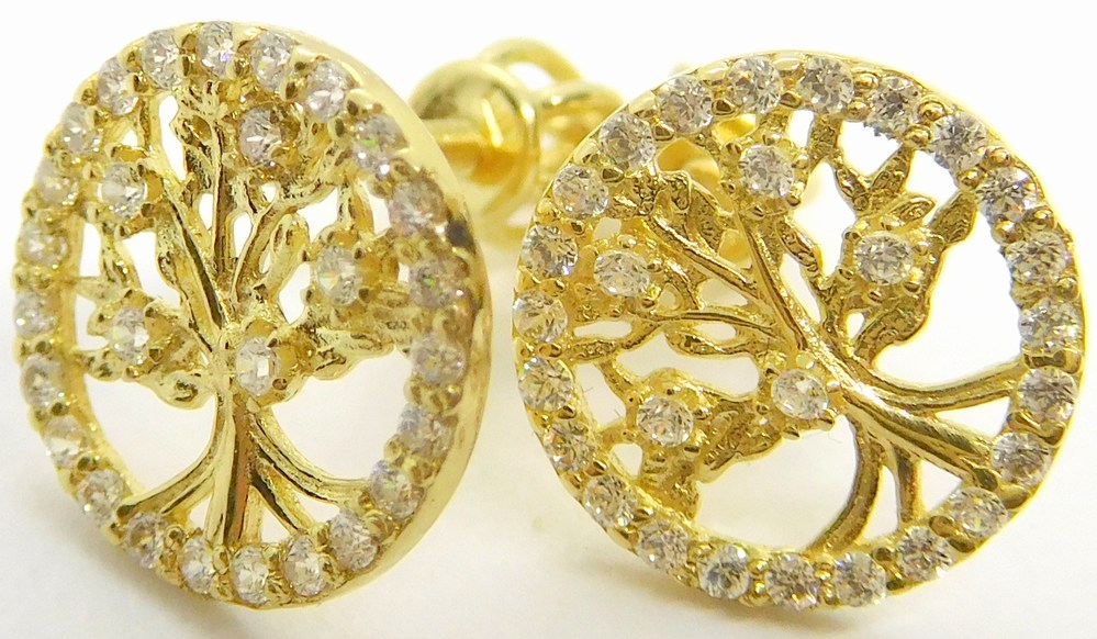 Klenoty Budín Zlaté náušnice se zirkony (stromy života) na šroubek 585/1,45gr 6630413
