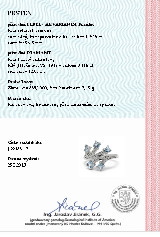 Diamantový prsten s brazilskými akvamaríny (0,645ct) 585/3,43 gr  J-22188-13 POŠTOVNÉ ZDARMA!